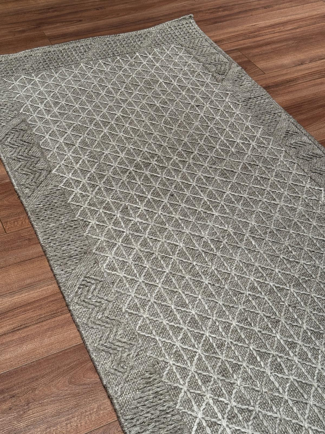 İskandinav Orijinal El Dokuması Gri Gümüş Yün Halı