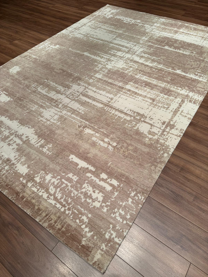 New Diamond Orijinal El Dokuması Bej Krem Yün Bambu Halı