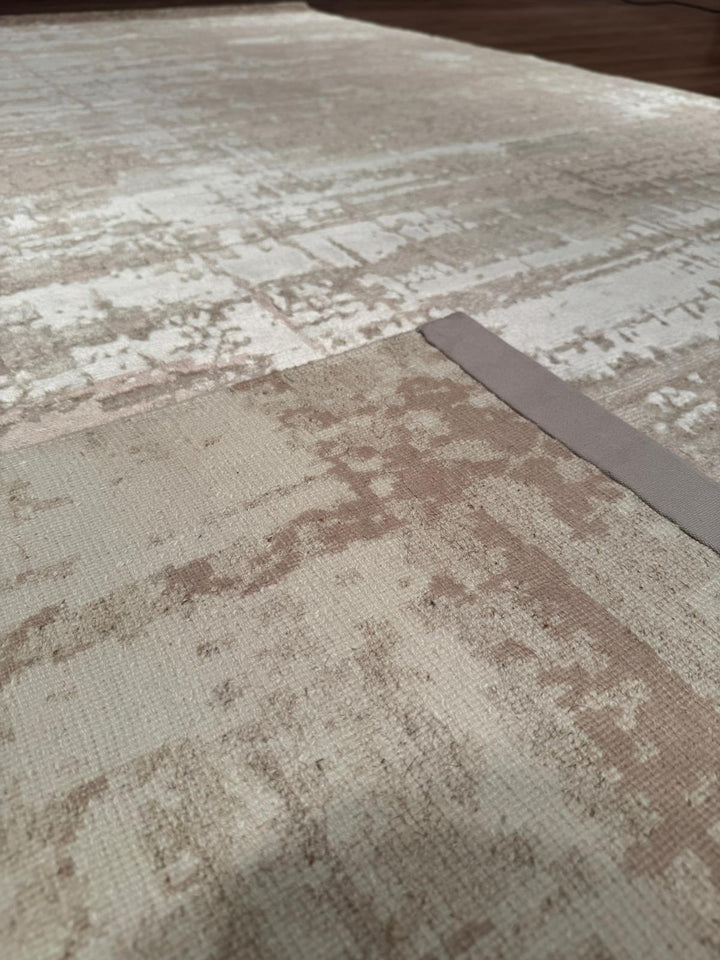 New Diamond Orijinal El Dokuması Bej Krem Yün Bambu Halı