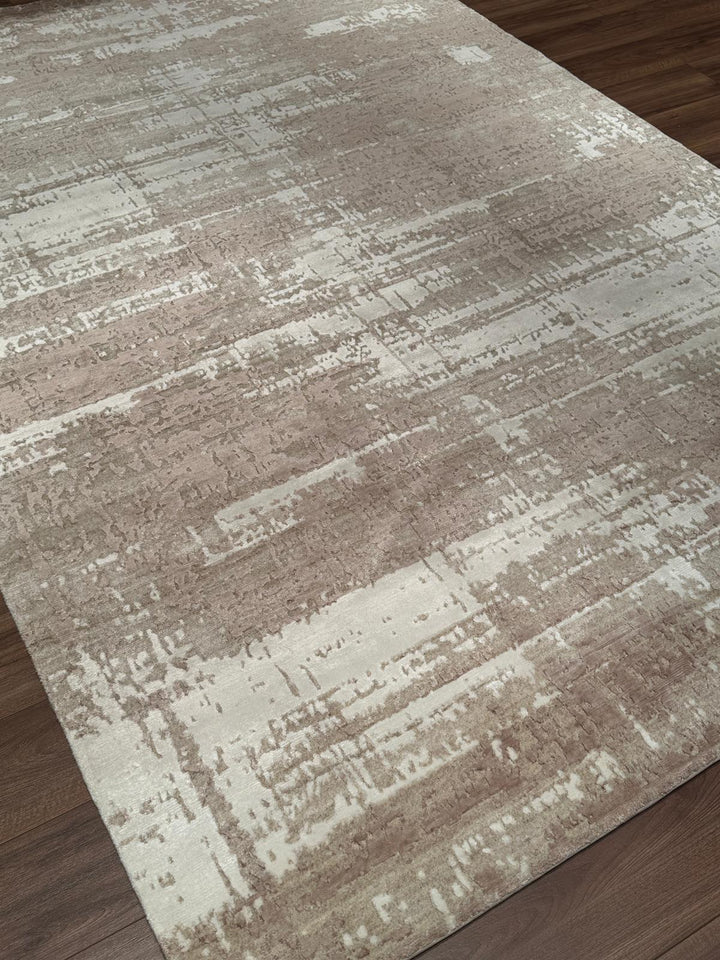 New Diamond Orijinal El Dokuması Bej Krem Yün Bambu Halı