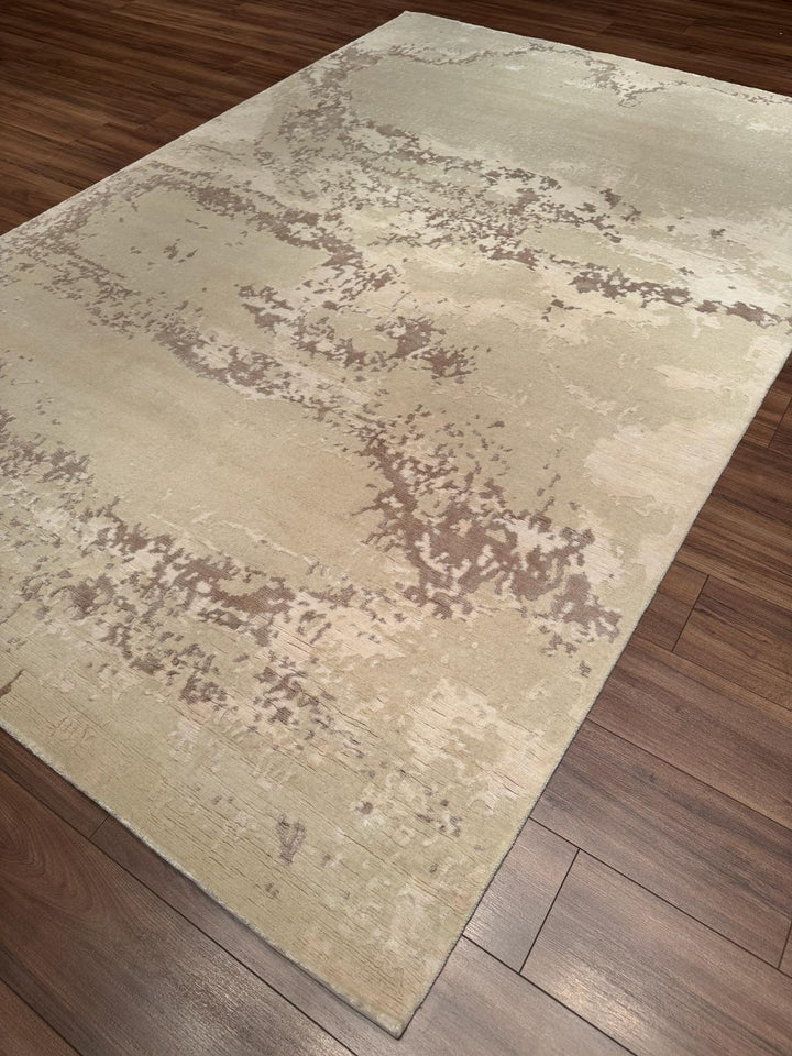 New Diamond Orijinal El Dokuması Bej Krem Yün Bambu Halı