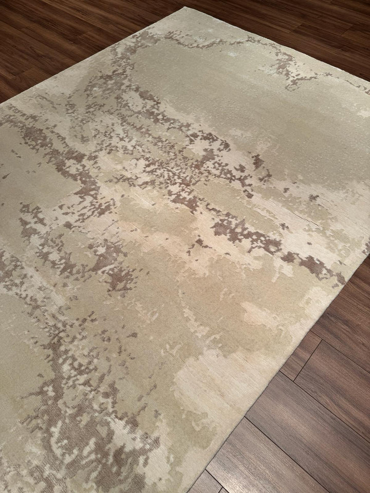 New Diamond Orijinal El Dokuması Bej Krem Yün Bambu Halı