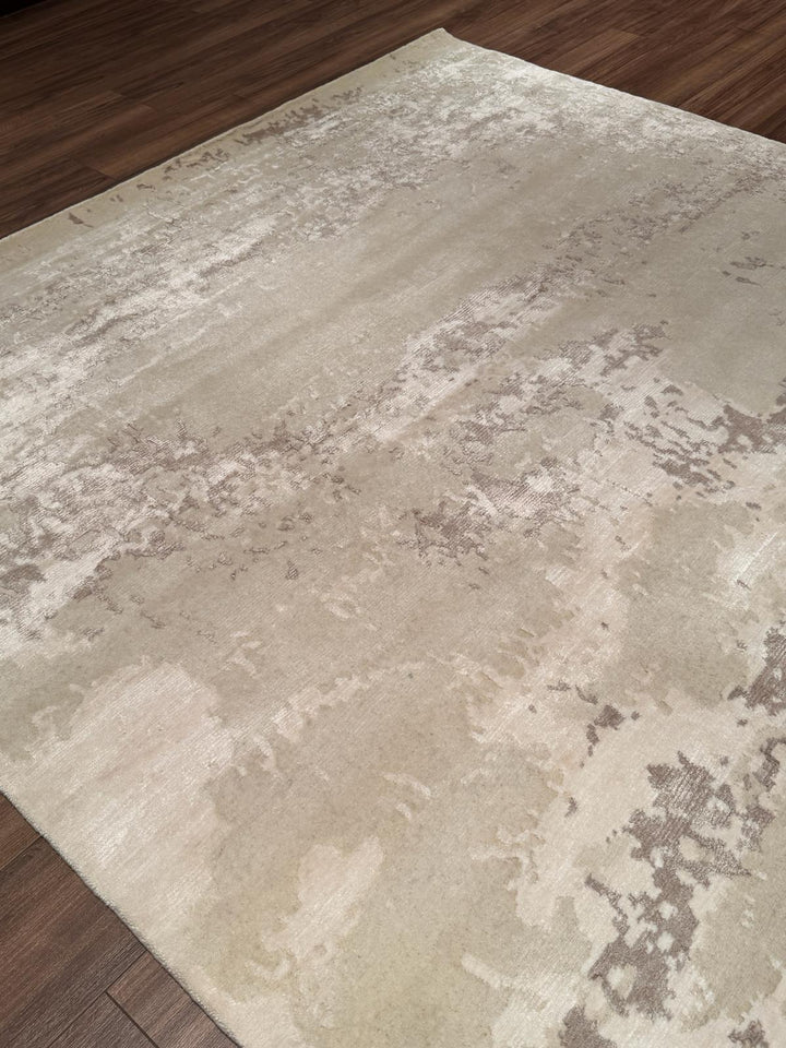 New Diamond Orijinal El Dokuması Bej Krem Yün Bambu Halı