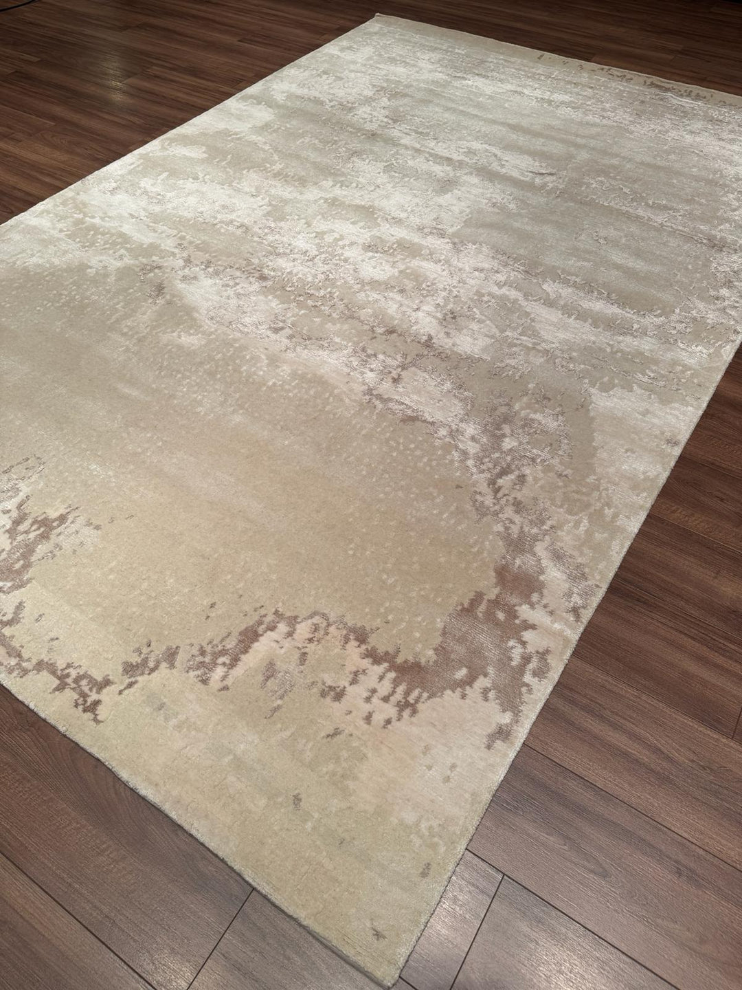 New Diamond Orijinal El Dokuması Bej Krem Yün Bambu Halı