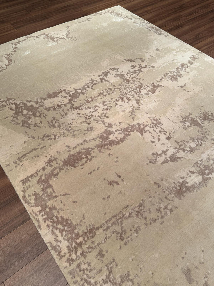 New Diamond Orijinal El Dokuması Bej Krem Yün Bambu Halı