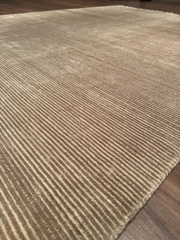 8/22 Orijinal El Dokuması Düz Açık Bej Yün Viskon Halı