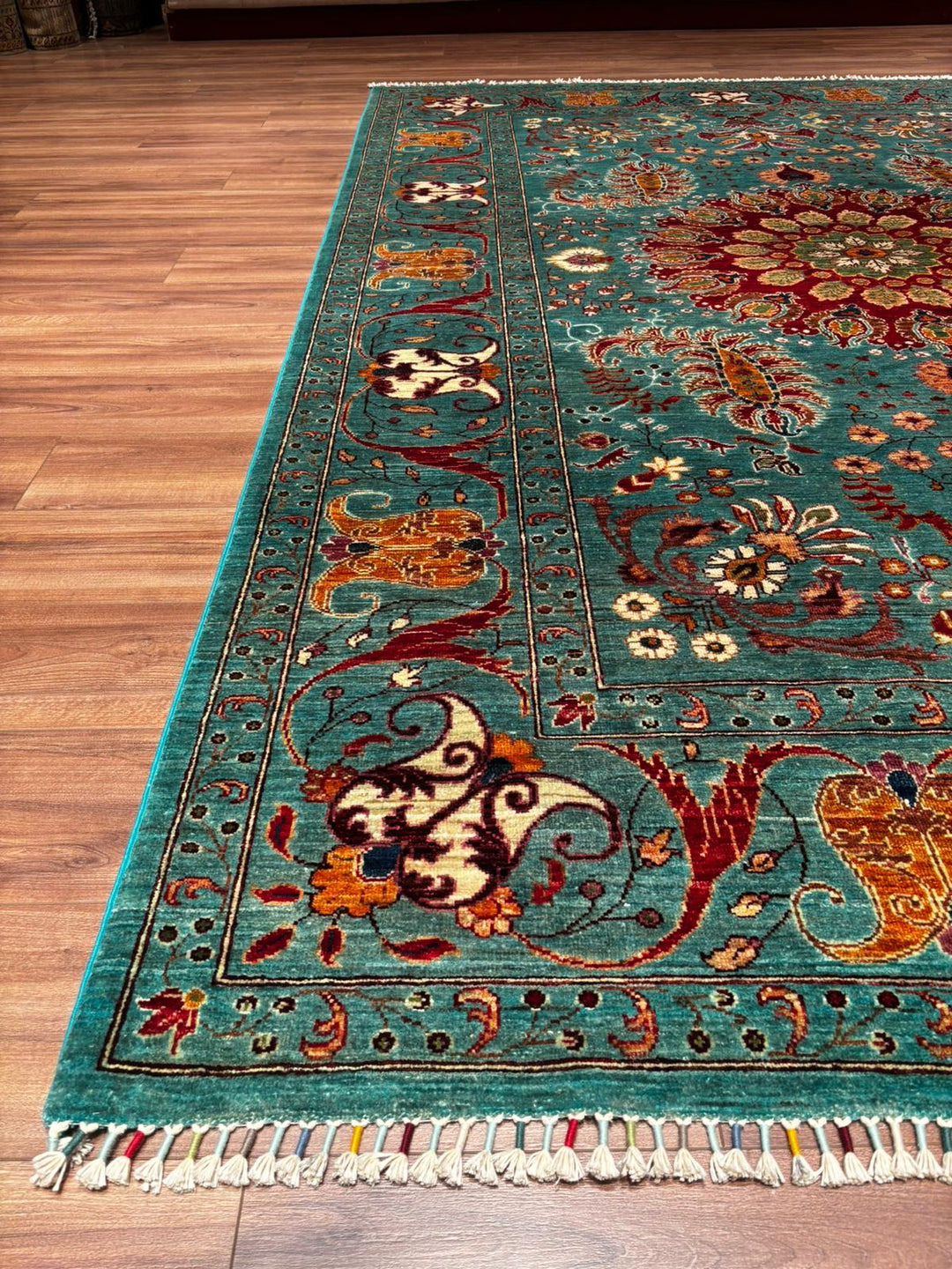 Sultani Binbirgece Orijinal El Dokuması Turkuaz Kök Boya Yün Halı 209x314 6.56 Metrekare - 6x10 ft