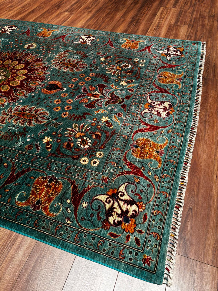 Sultani Binbirgece Orijinal El Dokuması Turkuaz Kök Boya Yün Halı 209x314 6.56 Metrekare - 6x10 ft