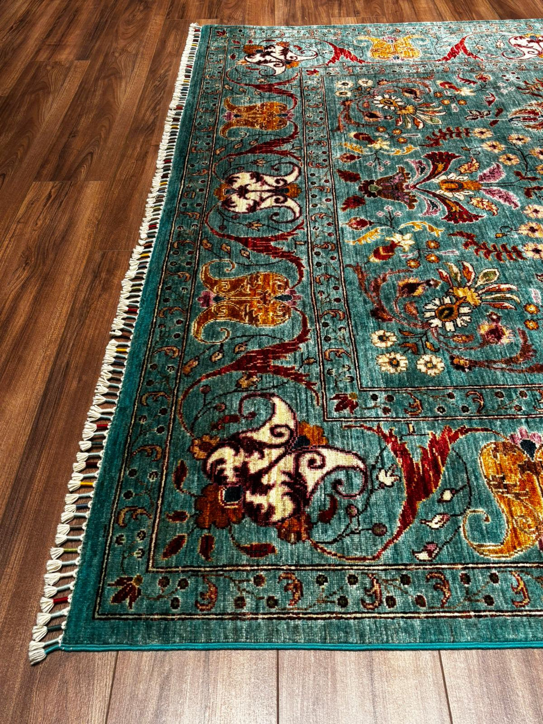 Sultani Binbirgece Orijinal El Dokuması Turkuaz Kök Boya Yün Halı 209x314 6.56 Metrekare - 6x10 ft