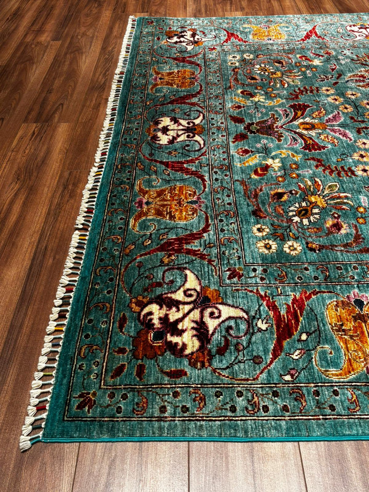 Sultani Binbirgece Orijinal El Dokuması Turkuaz Kök Boya Yün Halı 209x314 6.56 Metrekare - 6x10 ft