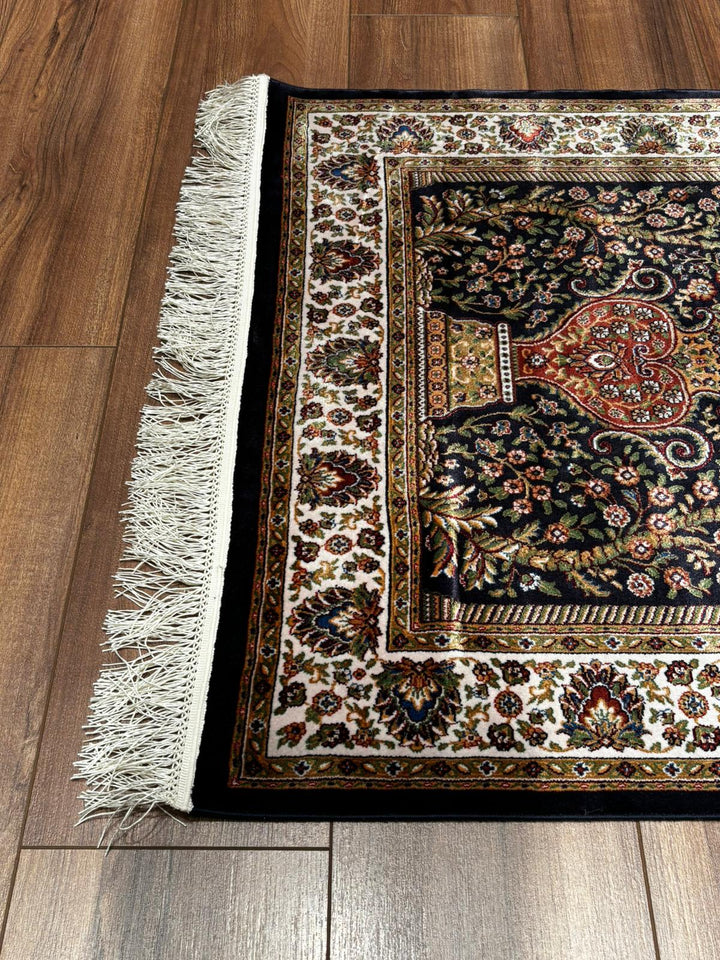 سجادة صلاة بلون أزرق داكن وبيج، مقاس 0.80 × 125 سم، متر مربع واحد - 2 × 4 قدم 