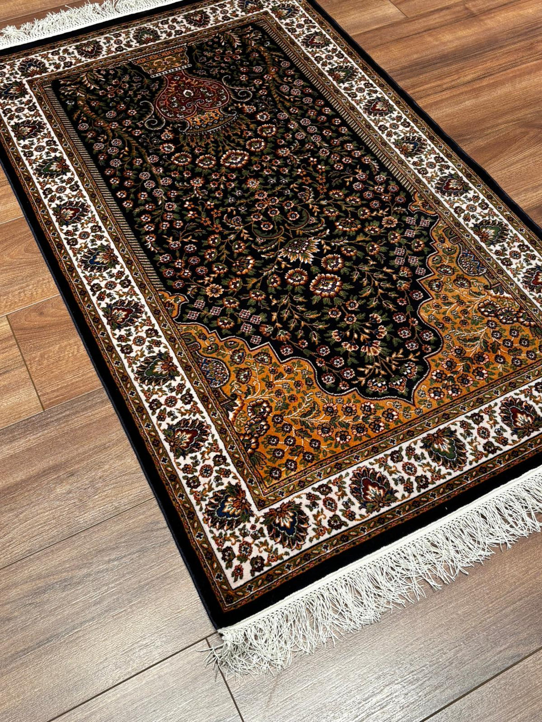 سجادة صلاة بلون أزرق داكن وبيج، مقاس 0.80 × 125 سم، متر مربع واحد - 2 × 4 قدم 