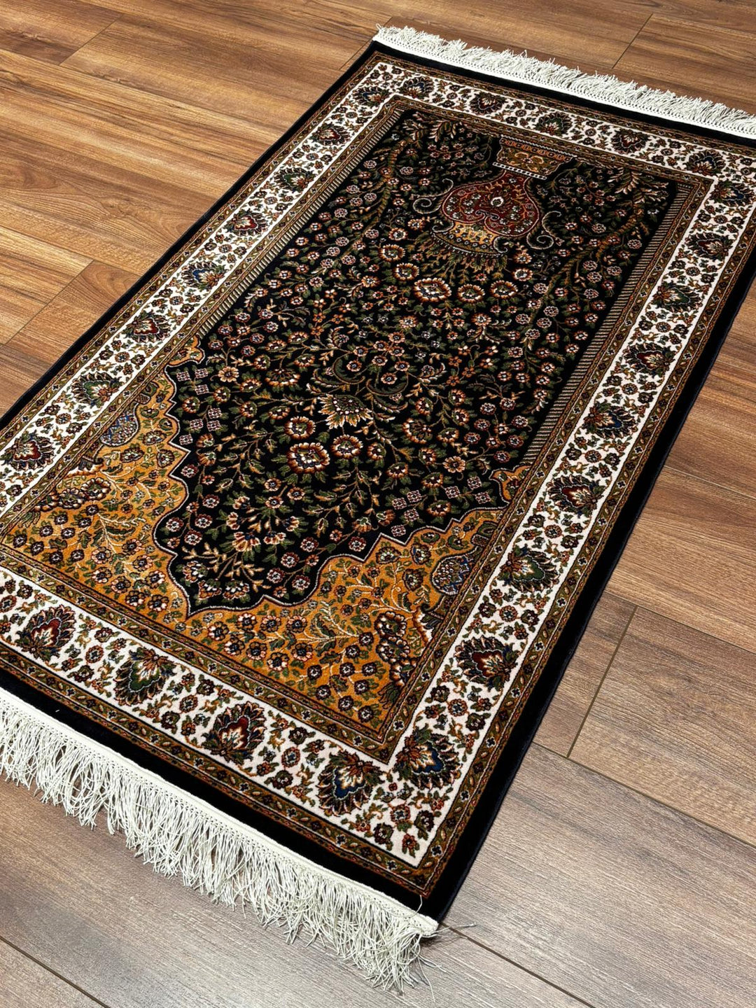 سجادة صلاة بلون أزرق داكن وبيج، مقاس 0.80 × 125 سم، متر مربع واحد - 2 × 4 قدم 