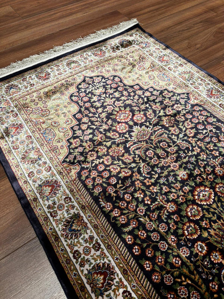 سجادة صلاة بلون أزرق داكن وبيج، مقاس 0.80 × 125 سم، متر مربع واحد - 2 × 4 قدم 