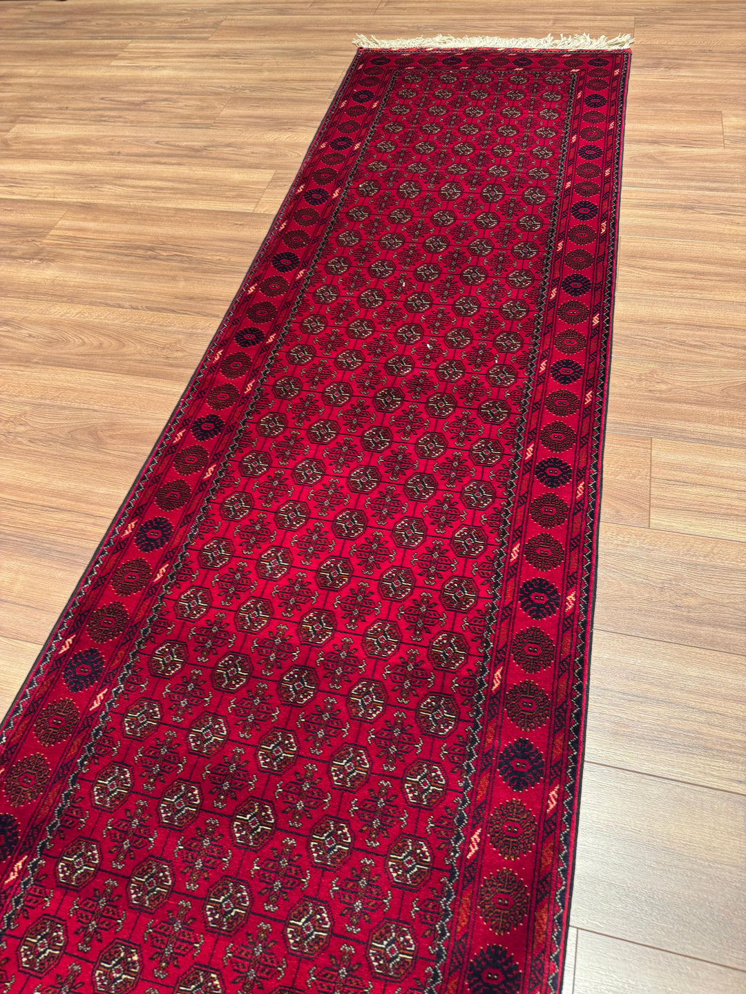 Afgan Halısı Yolluk Bilcik Buhara Orijinal El Dokuması Kök Boya Yün 0.80x289 2.31 Metrekare - 3x10 ft