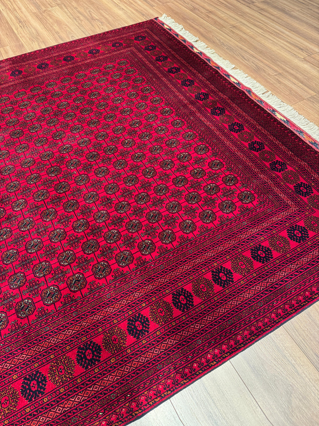 Afgan Halısı Bilcik Buhara Orijinal El Dokuması Kök Boya Yün 196x296 5.80 Metrekare - 7x10 ft