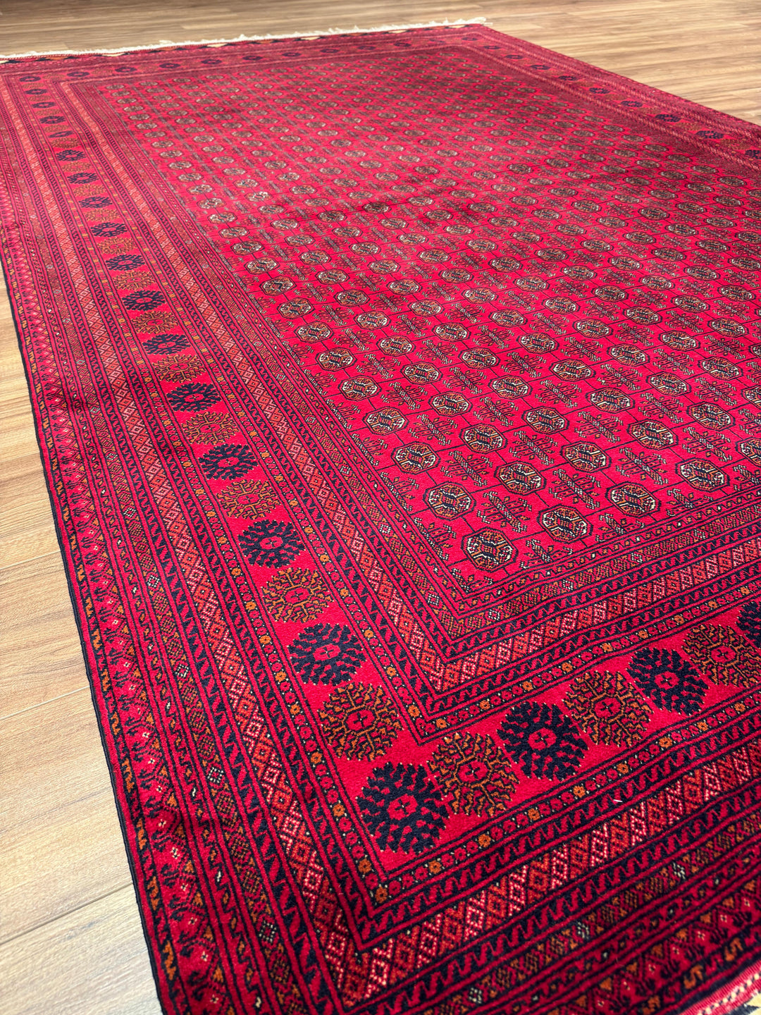 Afgan Halısı Bilcik Buhara Orijinal El Dokuması Kök Boya Yün 196x296 5.80 Metrekare - 7x10 ft