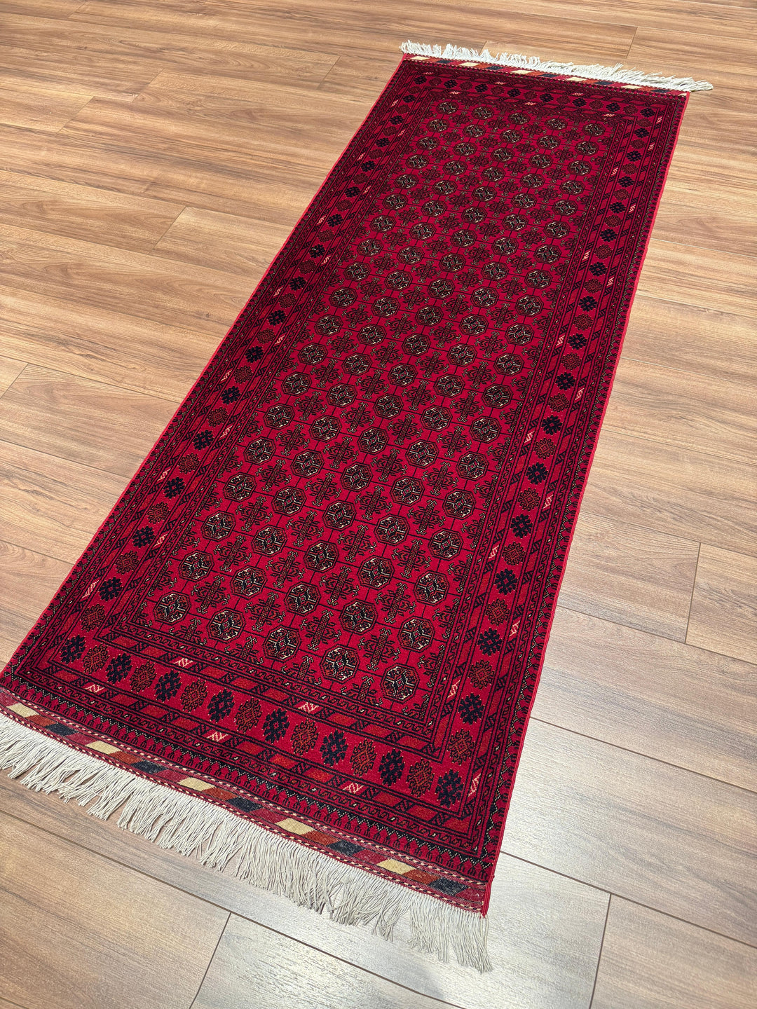 Afgan Halısı Yolluk Bilcik Buhara Orijinal El Dokuması Kök Boya Yün 0.79x199 1.57 Metrekare - 3x7 ft