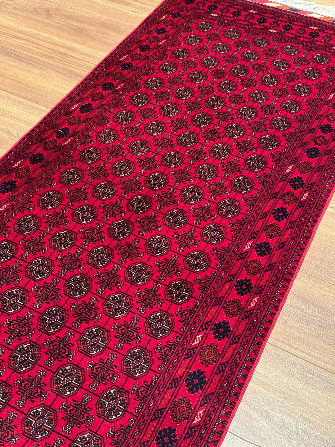 Afgan Halısı Yolluk Bilcik Buhara Orijinal El Dokuması Kök Boya Yün 0.79x199 1.57 Metrekare - 3x7 ft