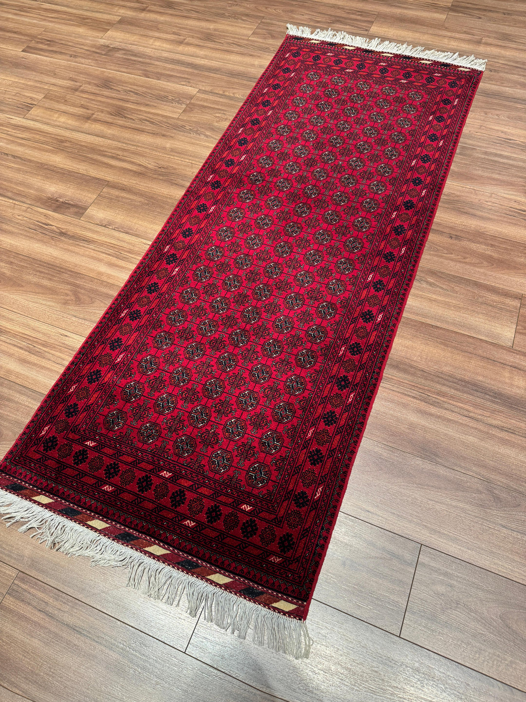 Afgan Halısı Yolluk Bilcik Buhara Orijinal El Dokuması Kök Boya Yün 0.79x199 1.57 Metrekare - 3x7 ft