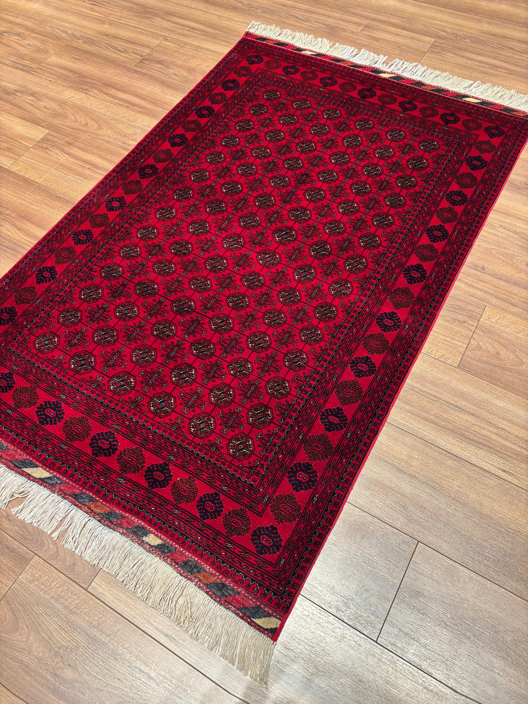 Afgan Halısı Bilcik Buhara Orijinal El Dokuması Kök Boya Yün 100x150 1.5 Metrekare - 3x5 ft