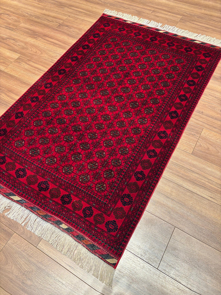 Afgan Halısı Bilcik Buhara Orijinal El Dokuması Kök Boya Yün 100x150 1.5 Metrekare - 3x5 ft