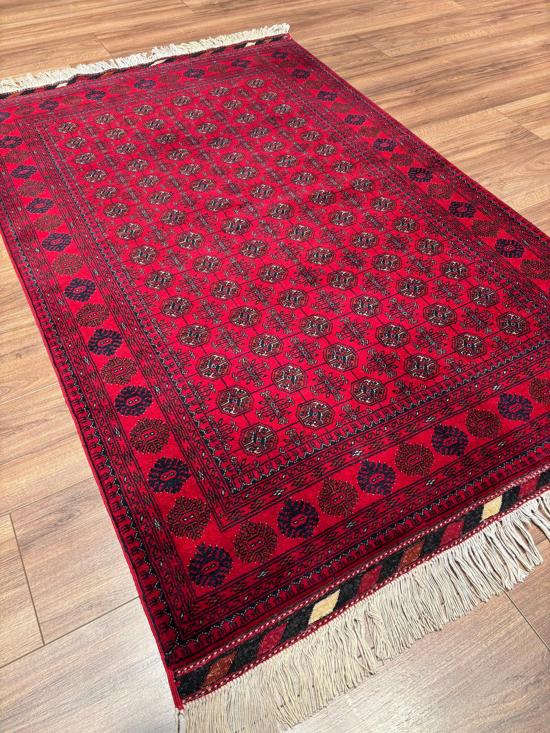 Afgan Halısı Bilcik Buhara Orijinal El Dokuması Kök Boya Yün 100x150 1.5 Metrekare - 3x5 ft