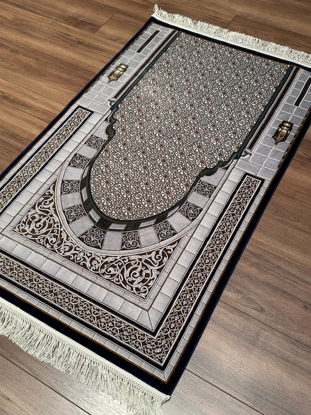 İran Seccade Gri - Koyu Mavi 0.80x125 1 Metrekare Namazlık - 2x4 ft