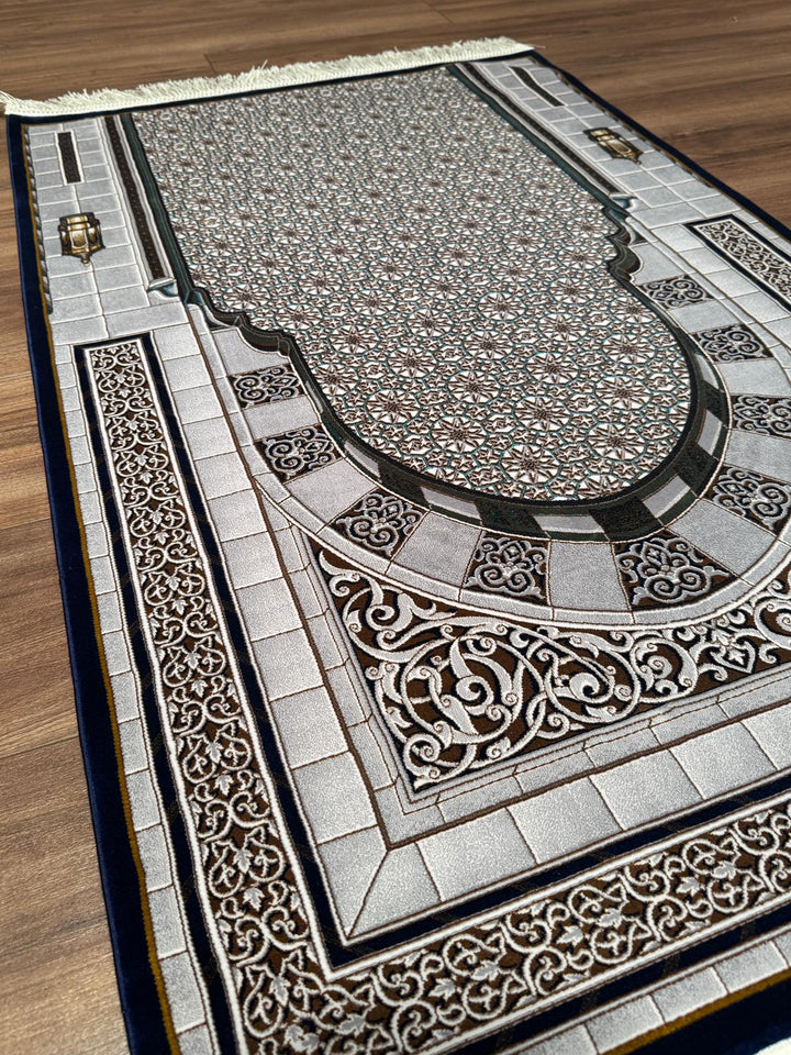 İran Seccade Gri - Koyu Mavi 0.80x125 1 Metrekare Namazlık - 2x4 ft