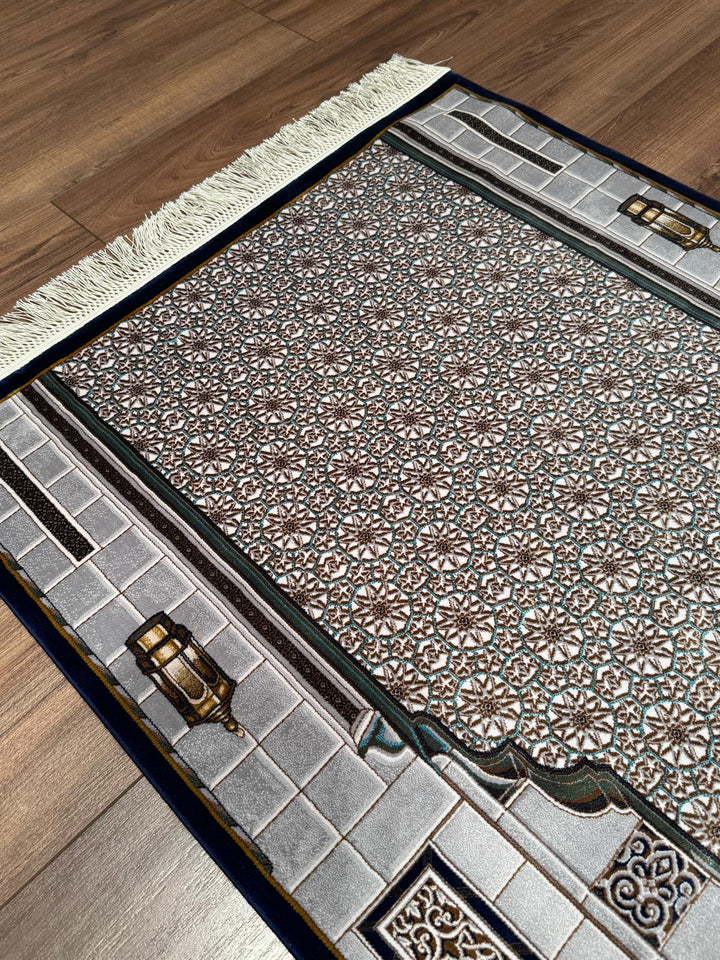 İran Seccade Gri - Koyu Mavi 0.80x125 1 Metrekare Namazlık - 2x4 ft