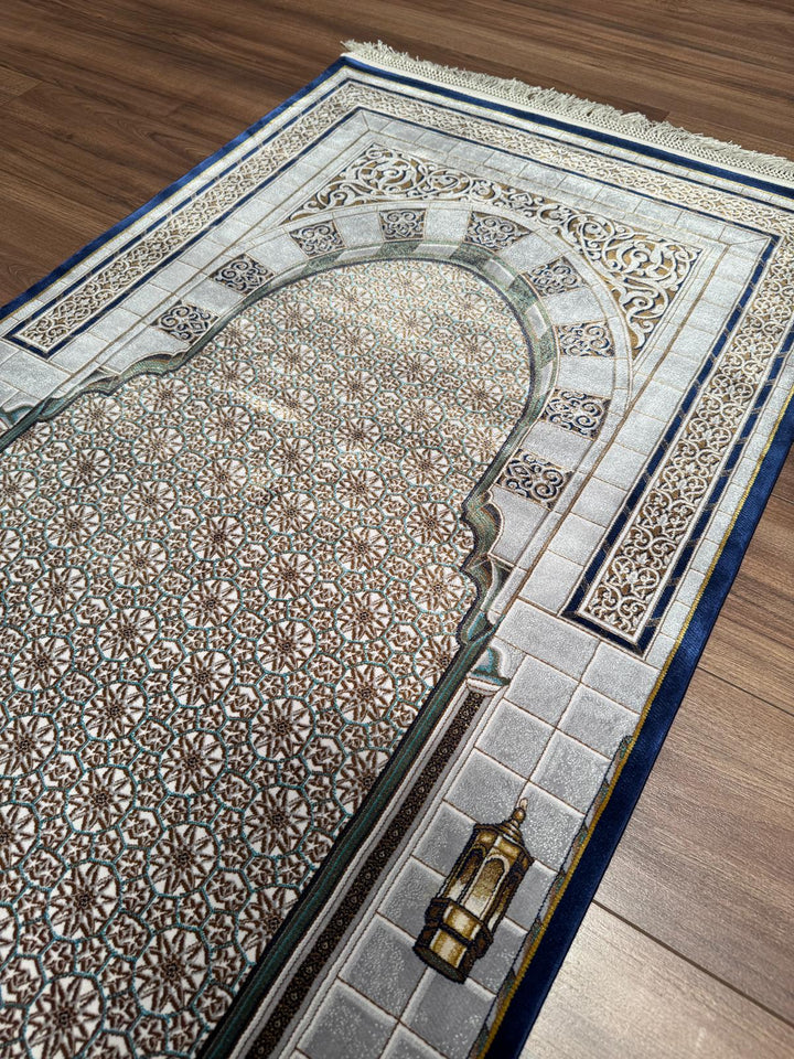 İran Seccade Gri - Koyu Mavi 0.80x125 1 Metrekare Namazlık - 2x4 ft