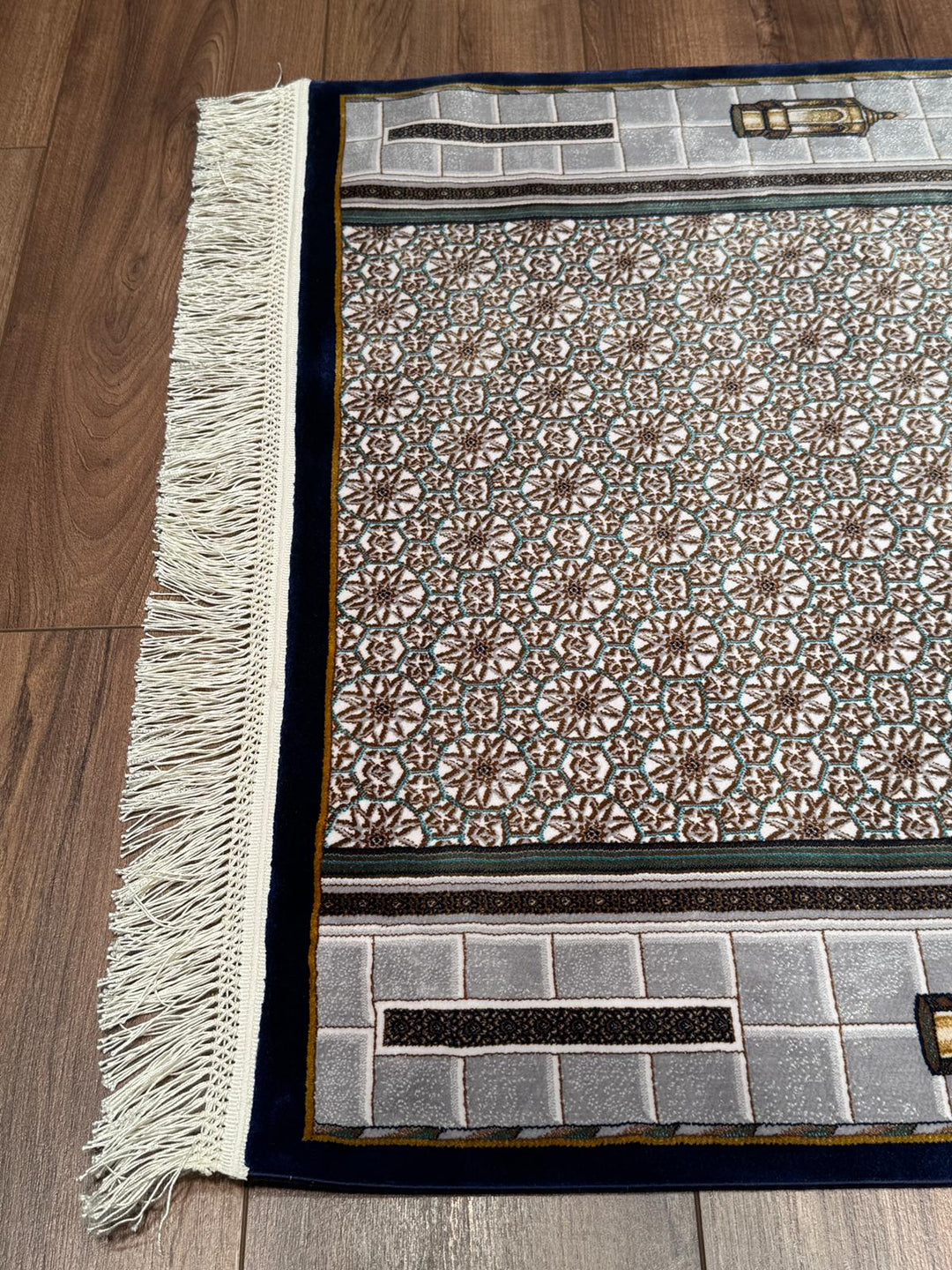İran Seccade Gri - Koyu Mavi 0.80x125 1 Metrekare Namazlık - 2x4 ft