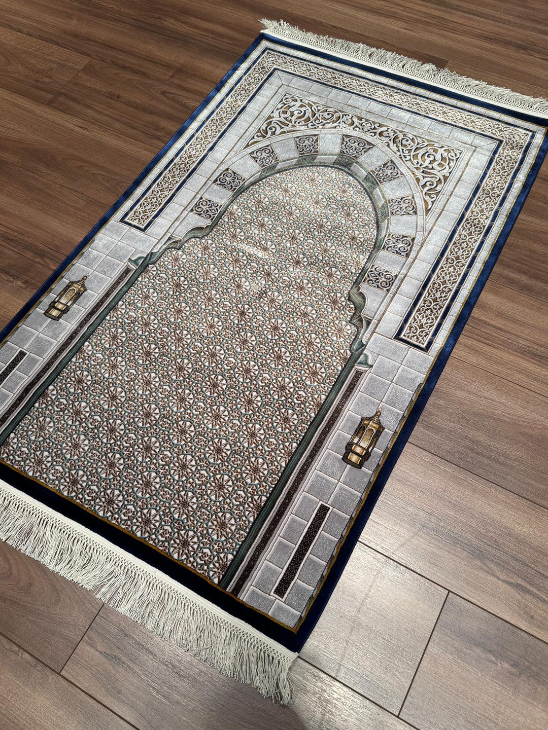 İran Seccade Gri - Koyu Mavi 0.80x125 1 Metrekare Namazlık - 2x4 ft