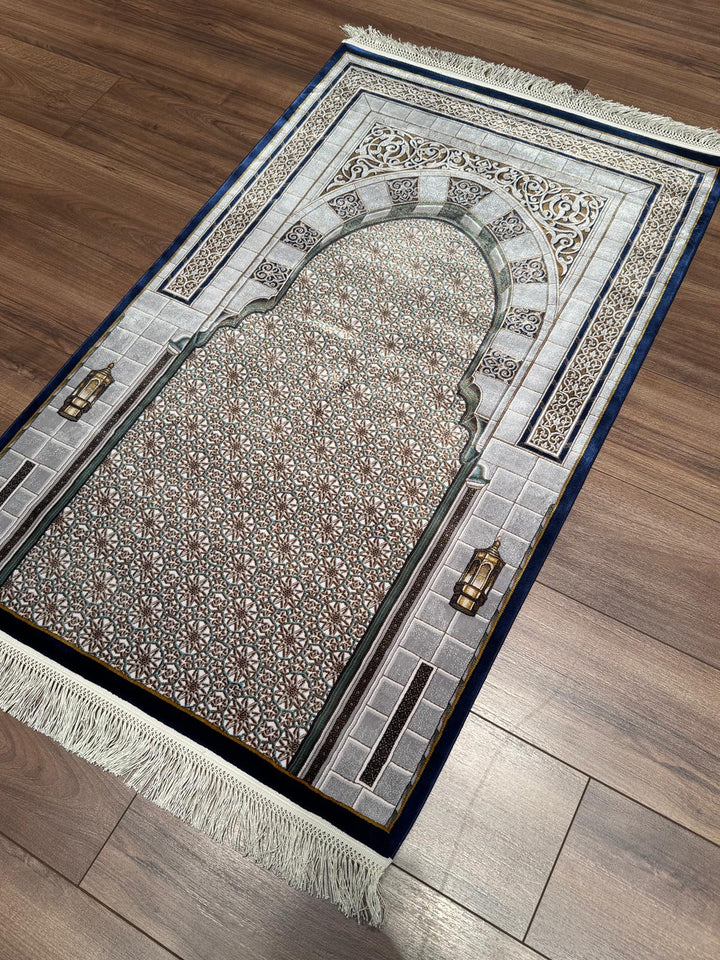 İran Seccade Gri - Koyu Mavi 0.80x125 1 Metrekare Namazlık - 2x4 ft