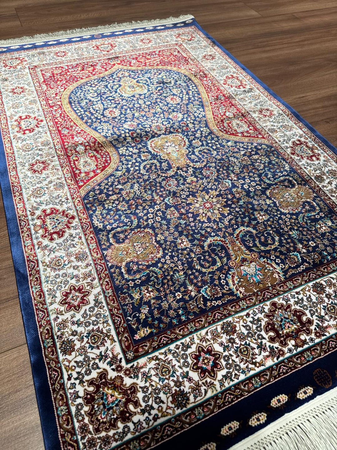 İran Koyu Mavi - Krem Seccade 0.80x125 1 Metrekare Namazlık - 2x4 ft