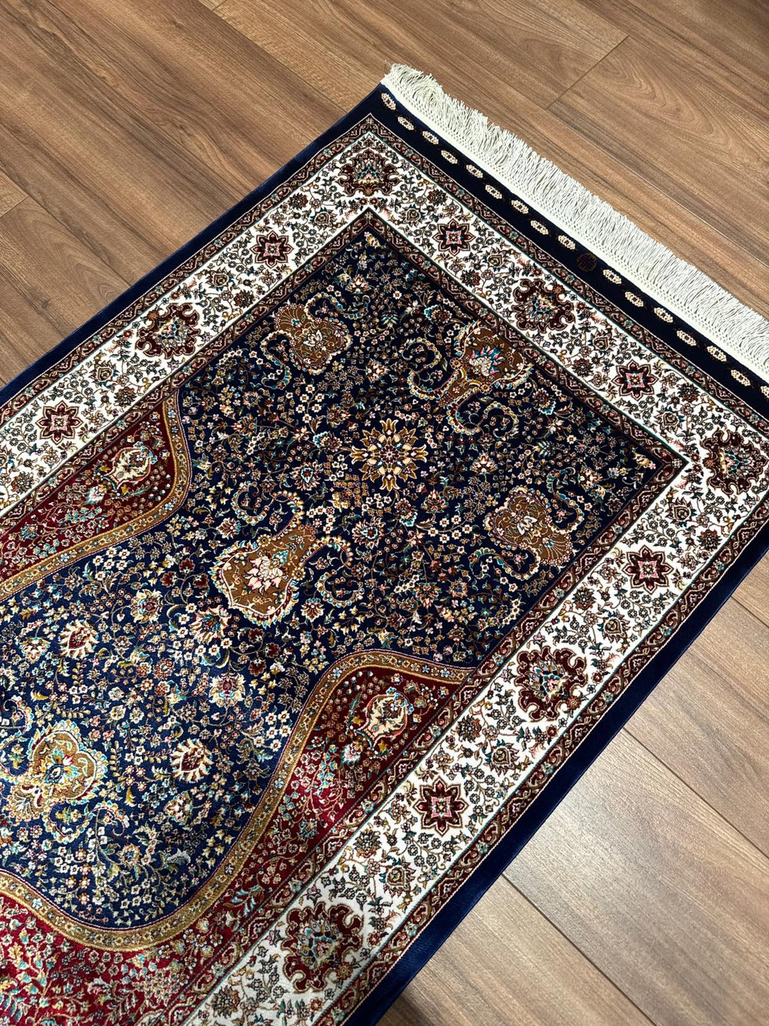 İran Koyu Mavi - Krem Seccade 0.80x125 1 Metrekare Namazlık - 2x4 ft