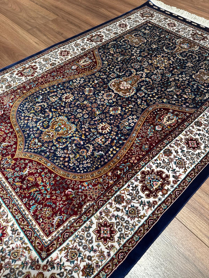 İran Koyu Mavi - Krem Seccade 0.80x125 1 Metrekare Namazlık - 2x4 ft