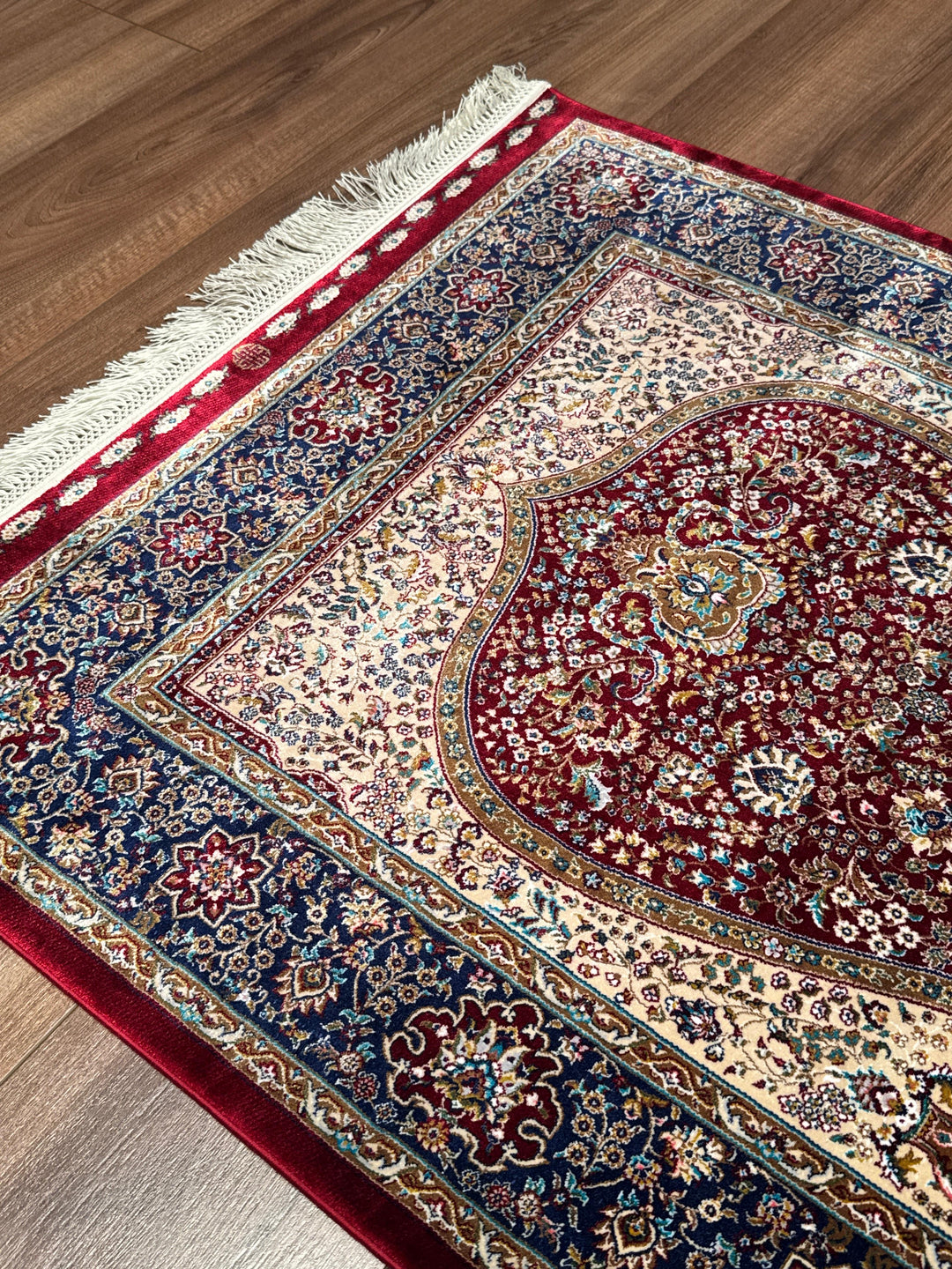 İran Bordo - Koyu Mavi Seccade 0.80x125 1 Metrekare Namazlık - 2x4 ft