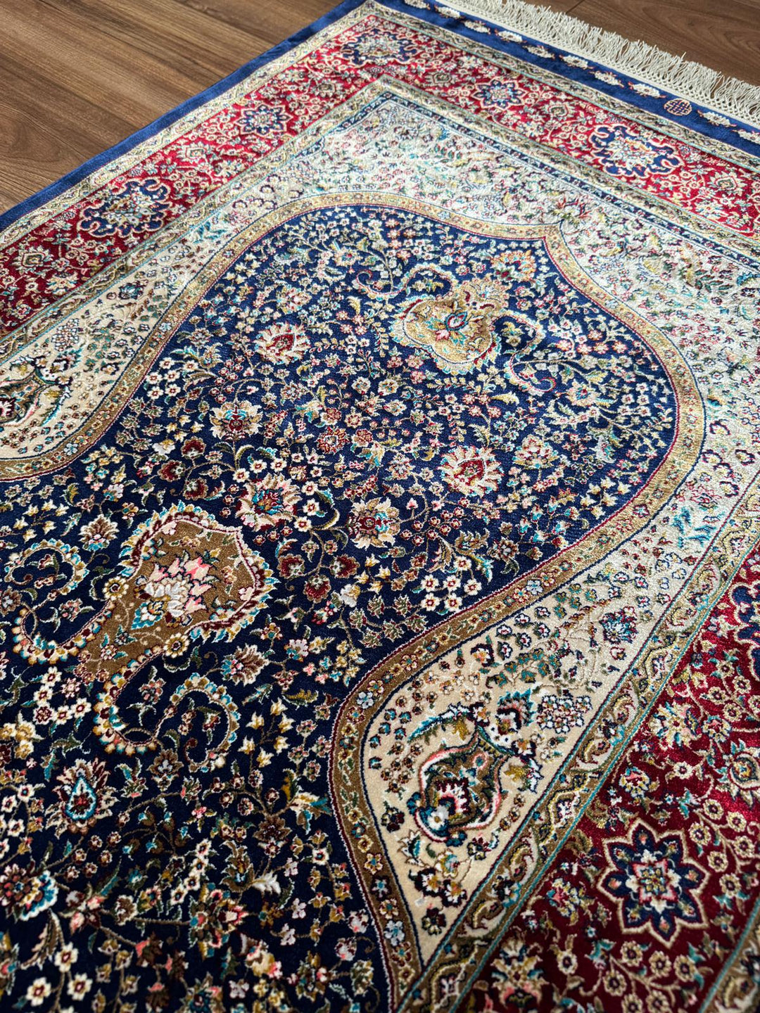 İran Koyu Mavi - Bordo Seccade 0.80x125 1 Metrekare Namazlık - 2x4 ft