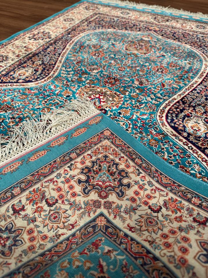 İran Turkuaz - Krem Seccade 0.80x125 1 Metrekare Namazlık - 2x4 ft