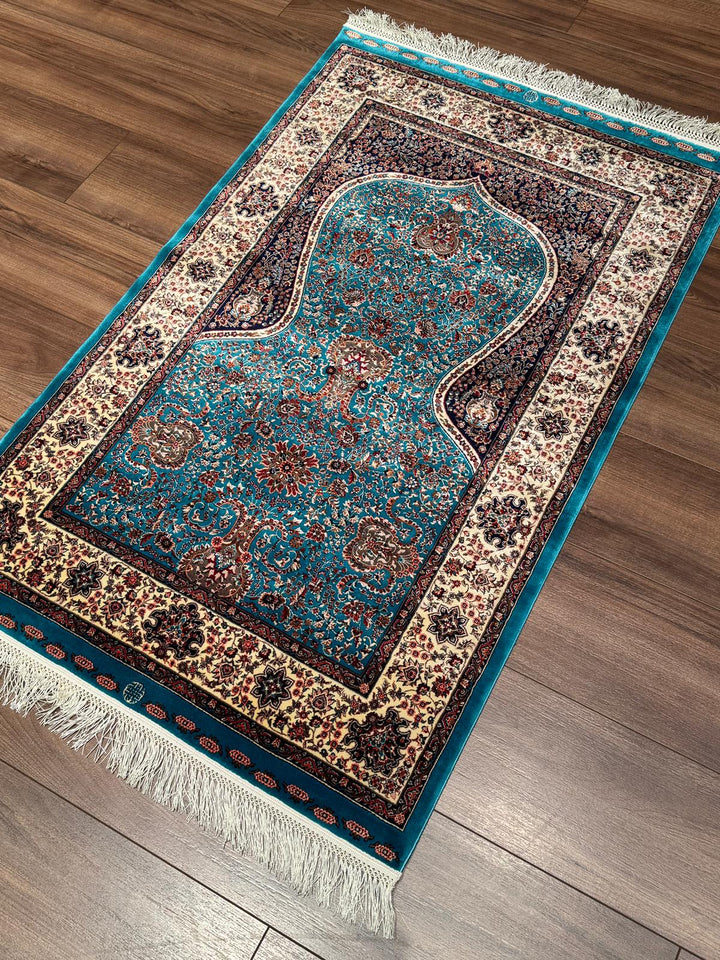 İran Turkuaz - Krem Seccade 0.80x125 1 Metrekare Namazlık - 2x4 ft