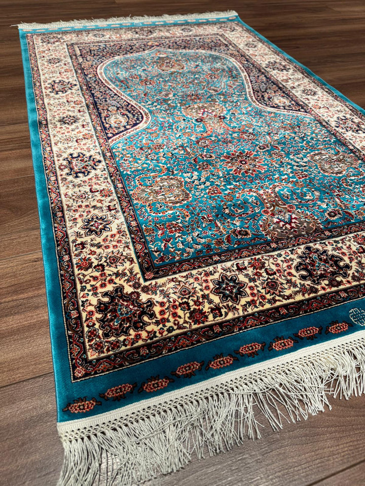 İran Turkuaz - Krem Seccade 0.80x125 1 Metrekare Namazlık - 2x4 ft