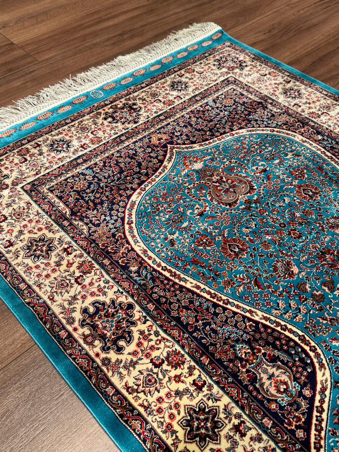 İran Turkuaz - Krem Seccade 0.80x125 1 Metrekare Namazlık - 2x4 ft