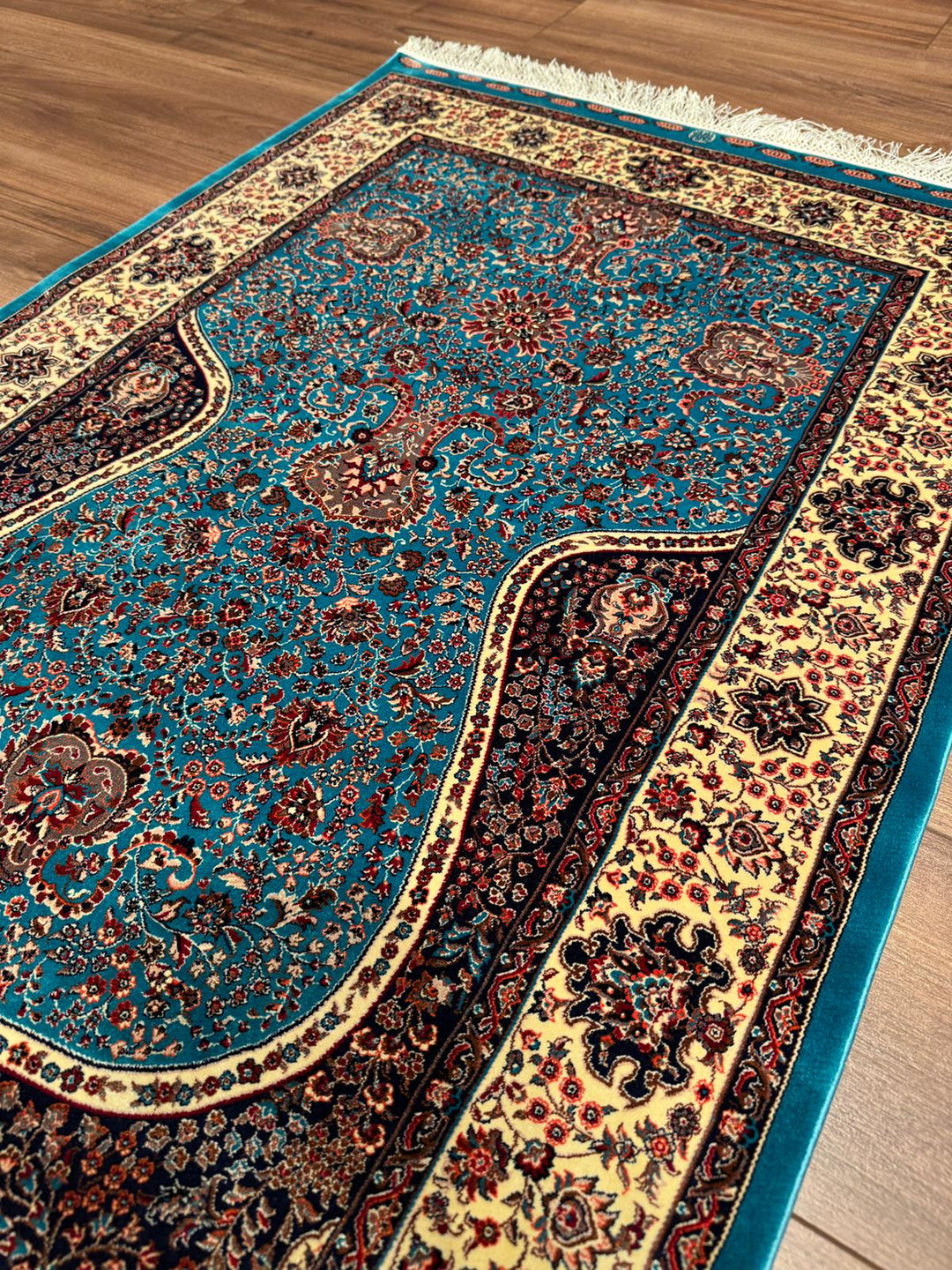 İran Turkuaz - Krem Seccade 0.80x125 1 Metrekare Namazlık - 2x4 ft