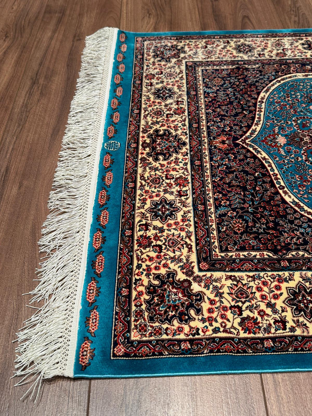 İran Turkuaz - Krem Seccade 0.80x125 1 Metrekare Namazlık - 2x4 ft