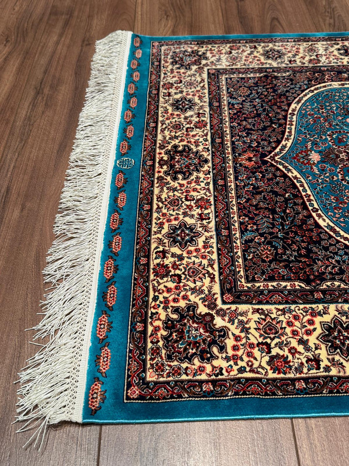 İran Turkuaz - Krem Seccade 0.80x125 1 Metrekare Namazlık - 2x4 ft