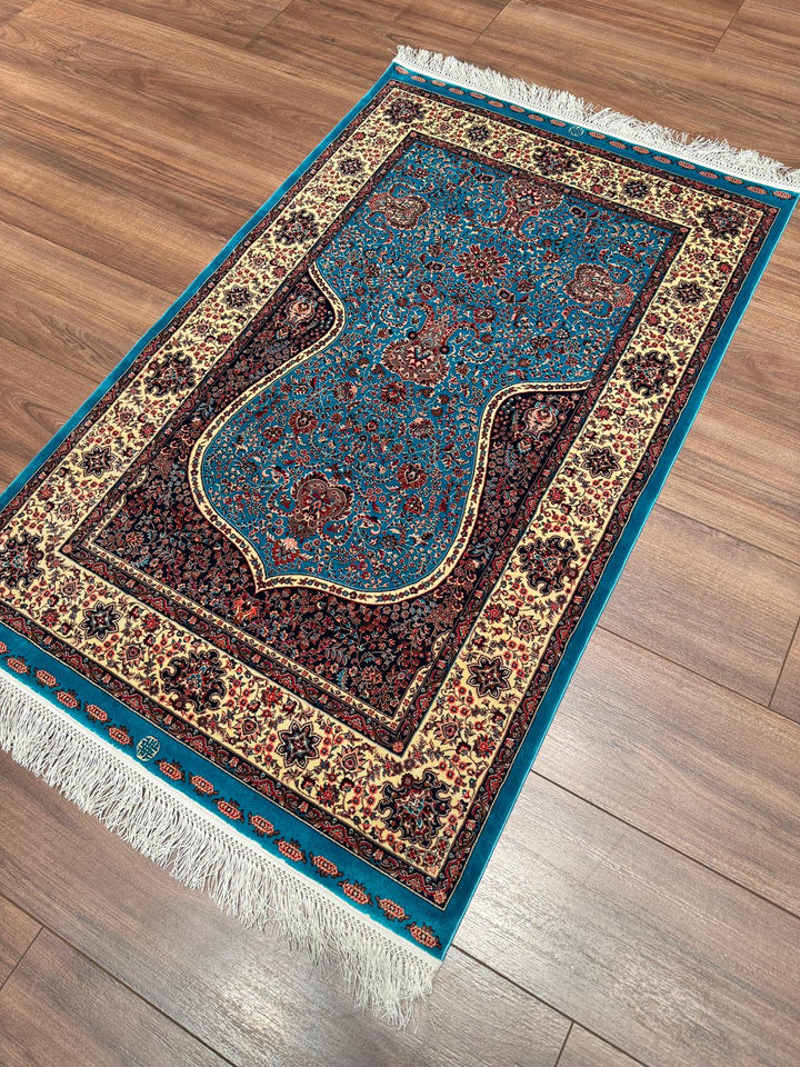 İran Turkuaz - Krem Seccade 0.80x125 1 Metrekare Namazlık - 2x4 ft