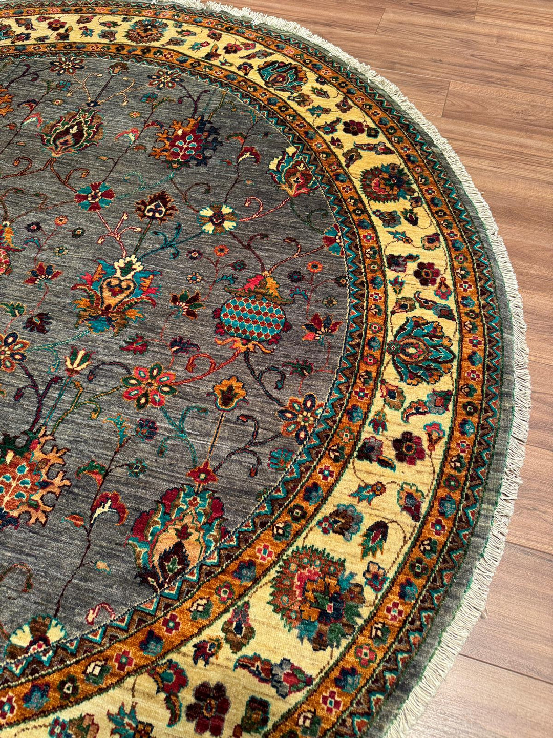 Sultani Binbirgece Yuvarlak Orijinal El Dokuması Gri Kök Boya Yün Halı 240x244 5.86 Metrekare - 8x8 ft