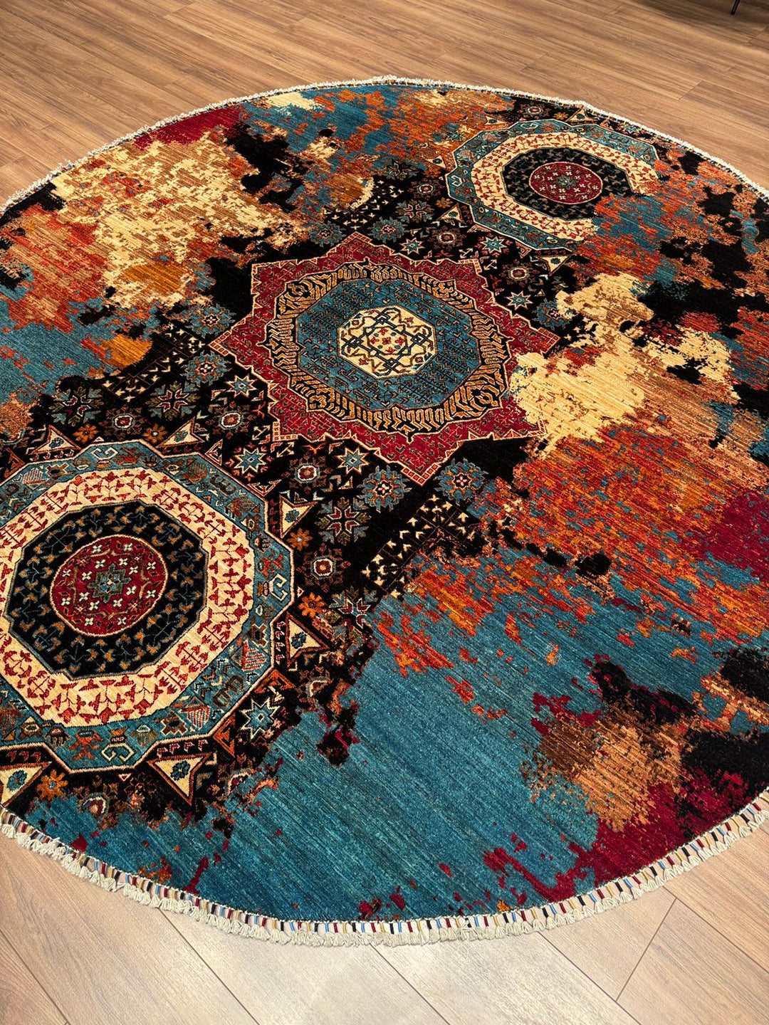 Kırık Memlük Yuvarlak Orijinal El Dokuması Multi Kök Boya Yün Halı 263x271 7.13 Metrekare - 9x9 ft