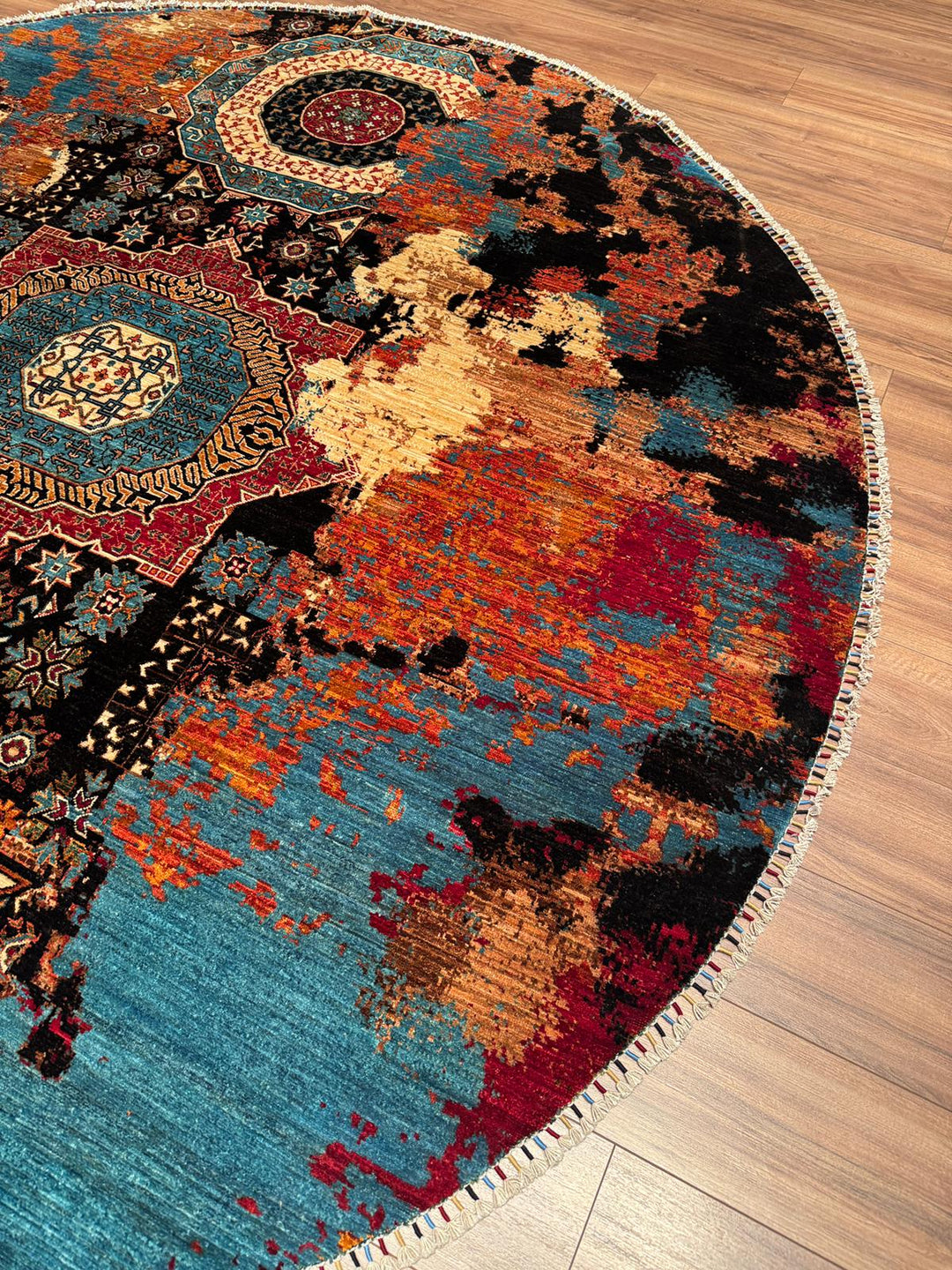 Kırık Memlük Yuvarlak Orijinal El Dokuması Multi Kök Boya Yün Halı 263x271 7.13 Metrekare - 9x9 ft